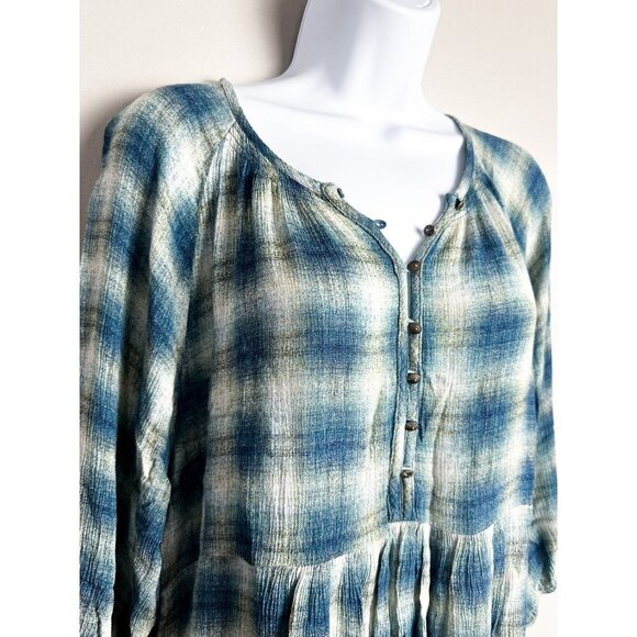 Anthropologie Maeve Plaid Cavalon Oversized Tunic Peplum Blouse Womens Medium - Picture 2 of 9